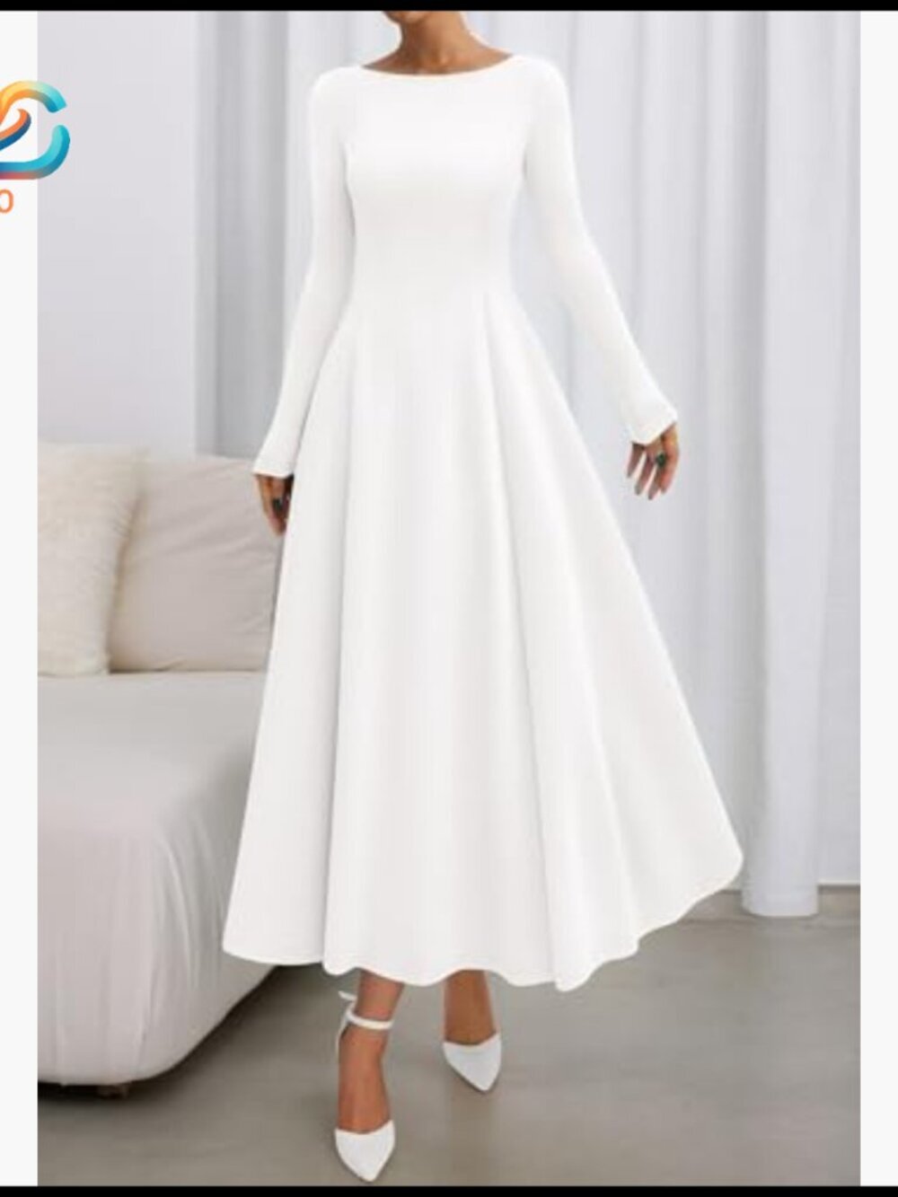 Long Sleeve Maxi Dress Boat Neck A-Line Flowy Knit Party Cocktail - Picture 2 of 7